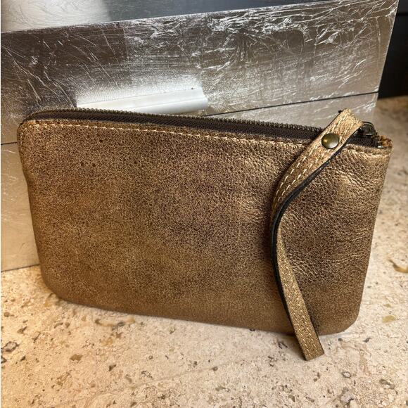 Patricia Nash Italian Leather Biscay Wristlet Bronze Gold Sequin - Picture 2 of 6